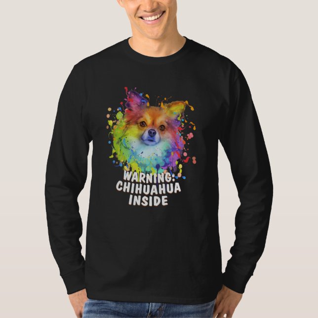 Camiseta Warning Chihuahua Inside Chiwawa Humor Toy Breed   (Frente)