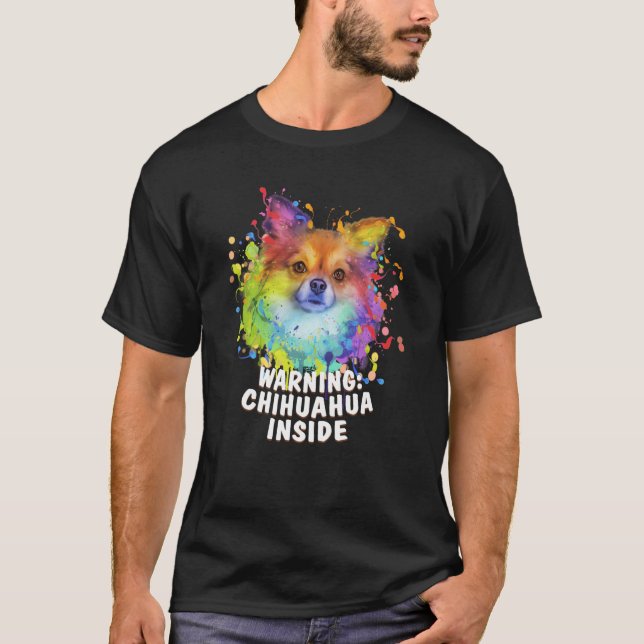Camiseta Warning Chihuahua Inside Chiwawa Humor Toy Breed   (Frente)