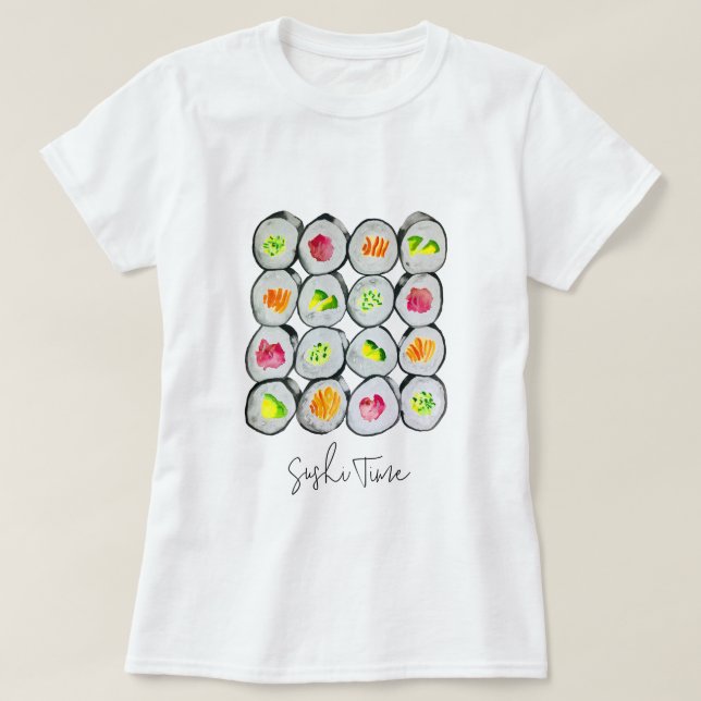 Camiseta Wasabi de aquarela de Sushi Time (Frente do Design)