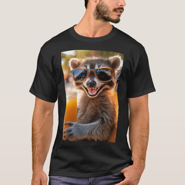 Camiseta Waschbär entspannt mit coolem Drink (Frente)