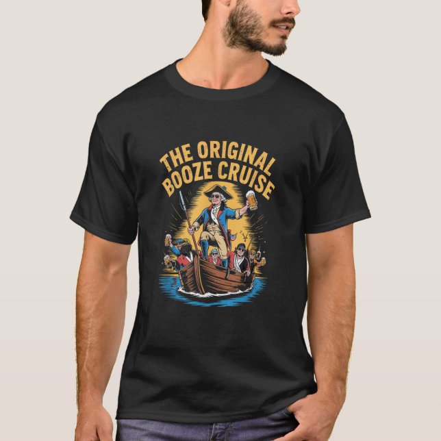 Camiseta Washington Crossing Delaware Bebendo 4 de julho (Frente)