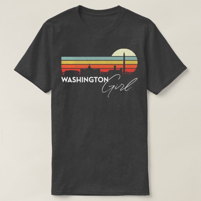 Camiseta Washington Girl Retro Sunset City Skyline Souvenir (Frente do Design)