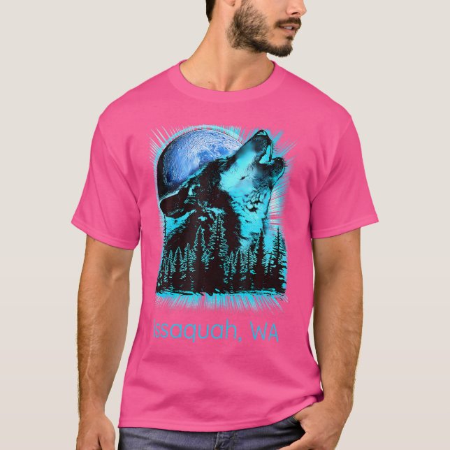 Camiseta Washington Issaquah Howling Wolf In Moon Forest Na (Frente)