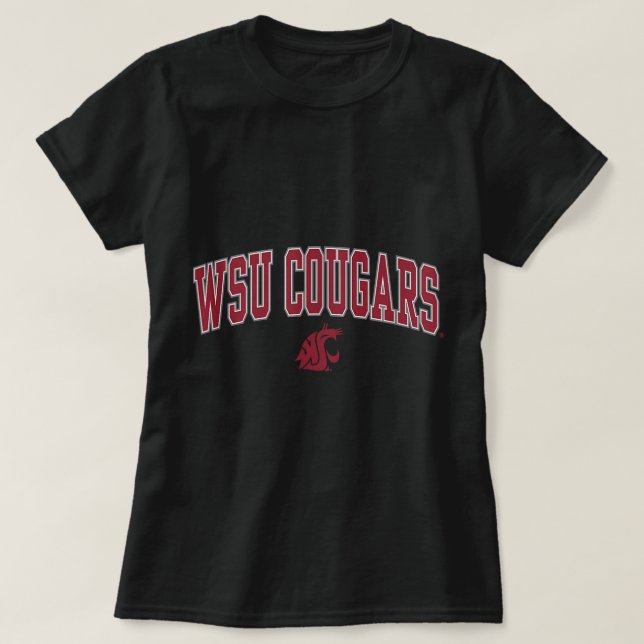 Camiseta Washington State Cougars Arch Sobre Negro Oficial (Frente do Design)