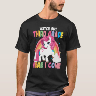 Camiseta Watch Out 3rd Grade Here I Come Cute Unicorn Back 