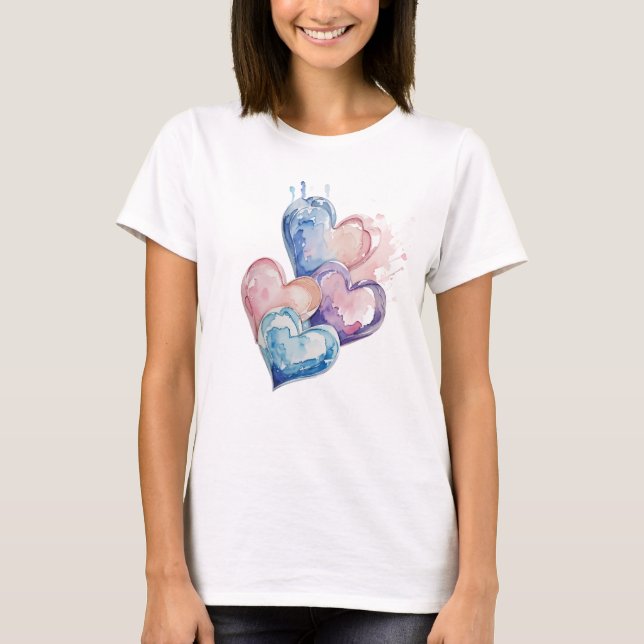 Camiseta Water Colour Painted Hearts (Frente)