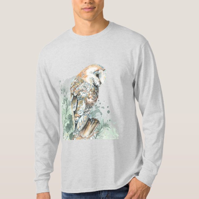 Camiseta Watercolor Barn Owl Willife Nature Art T-S (Frente)