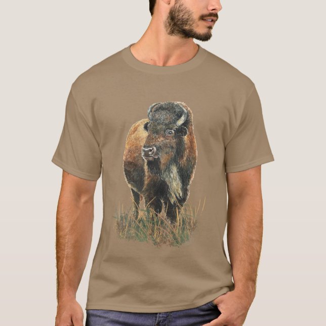 Camiseta Watercolor Bison Buffalo Animal Nature Art (Frente)