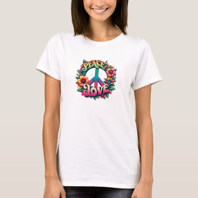 Camiseta Watercolor boho peace e love floral (Frente)