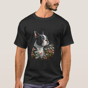 Camiseta Watercolor Boston Terrier com flores Bostie 84