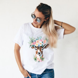Camiseta Watercolor brown cow with flower crown