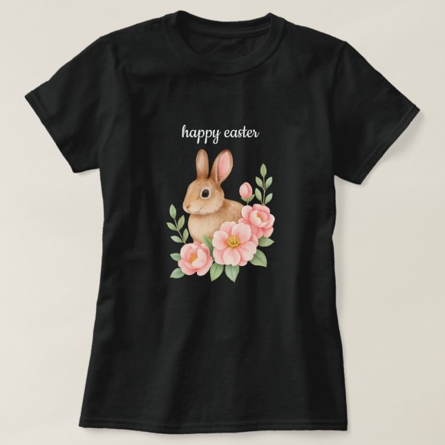 Camiseta Watercolor Bunnt and Pink Floral Wreath Easter (Frente do Design)