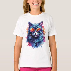 Camiseta Watercolor Cat Art Impressão - Elegante Feline Des