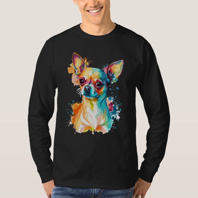Camiseta Watercolor Chihuahua Cute Colorful Pet Dog (Frente)