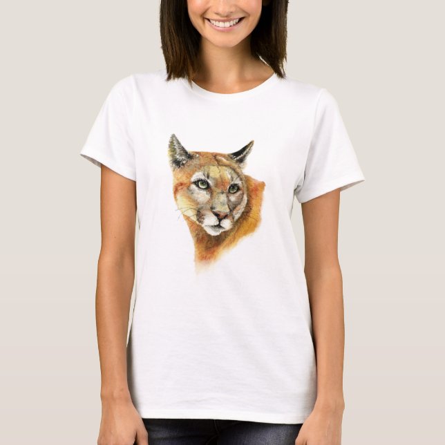 Camiseta Watercolor Cougar Puma Animal Nature Art (Frente)