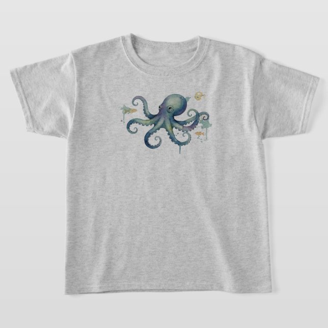 Camiseta Watercolor Cute Octopus Illustration (Postura )