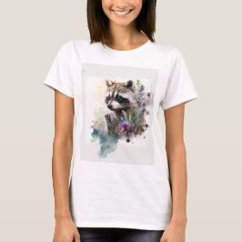 Camiseta Watercolor Cute Raccoon Spring Flowers       