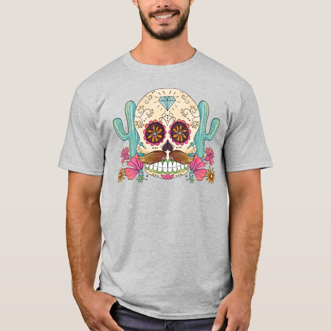 Camiseta Watercolor Dia de los Muertos Skull & Cactus (Frente)