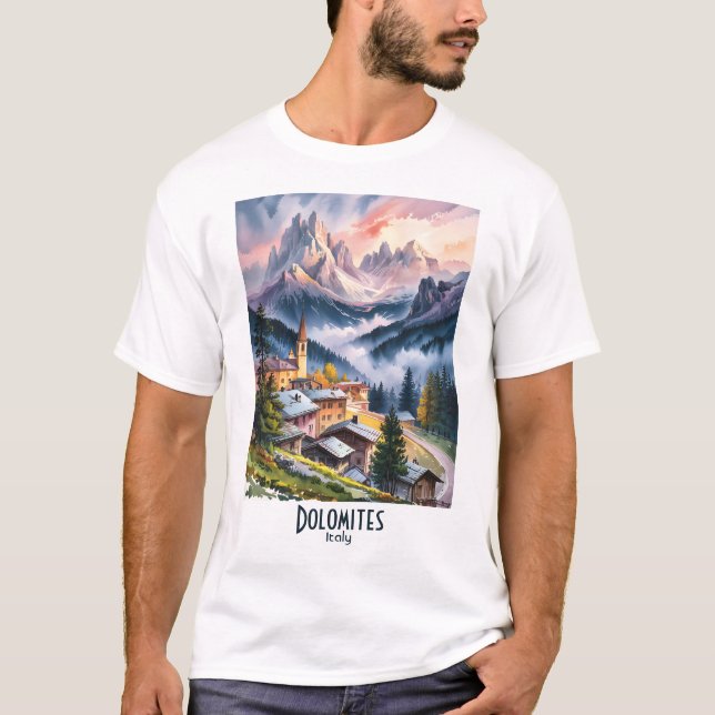 Camiseta Watercolor Dolomites Italy Alps Mountains Custom  (Frente)