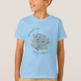 Camiseta Watercolor Elephant Airplane Baby Shower T-Shirt