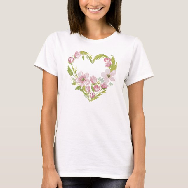 Camiseta Watercolor Floral Heart Wreath (Frente)