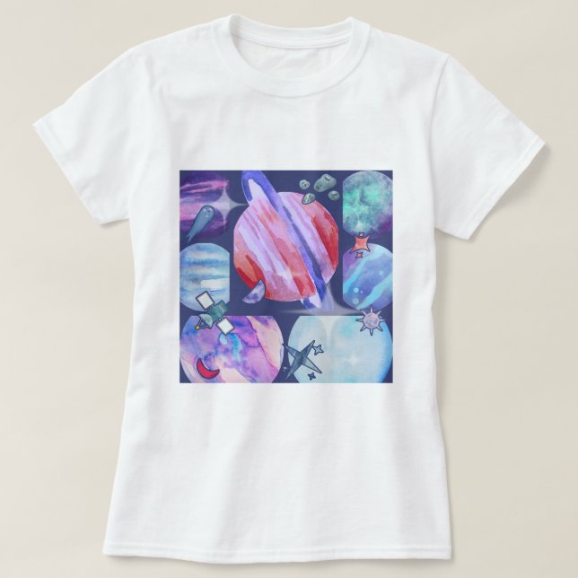 Camiseta Watercolor Galaxy Patchwork (Frente do Design)