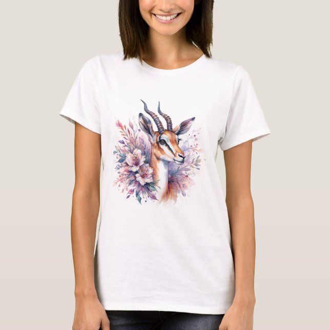 Camiseta Watercolor Gazelle with Floral Accents (Frente)