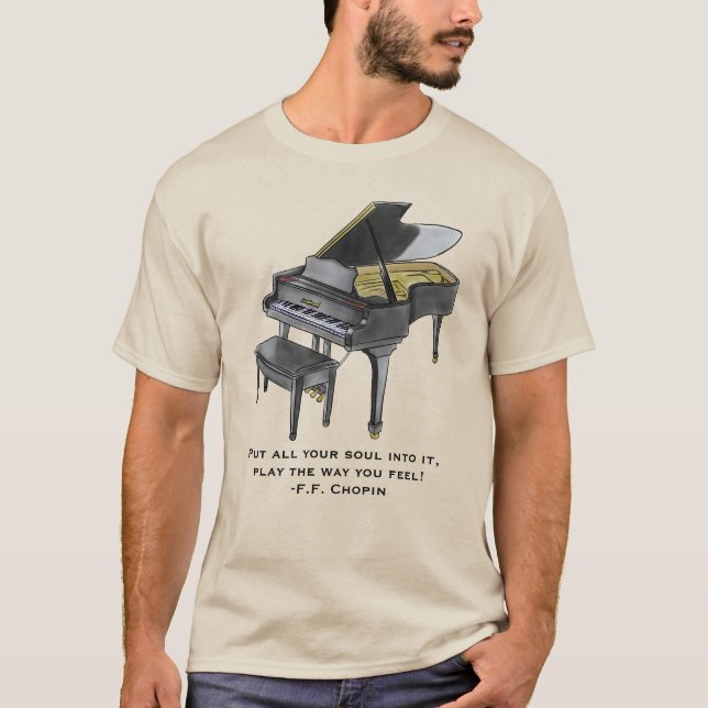 Camiseta Watercolor Grand Piano  Illustration Chopin Quote  (Frente)