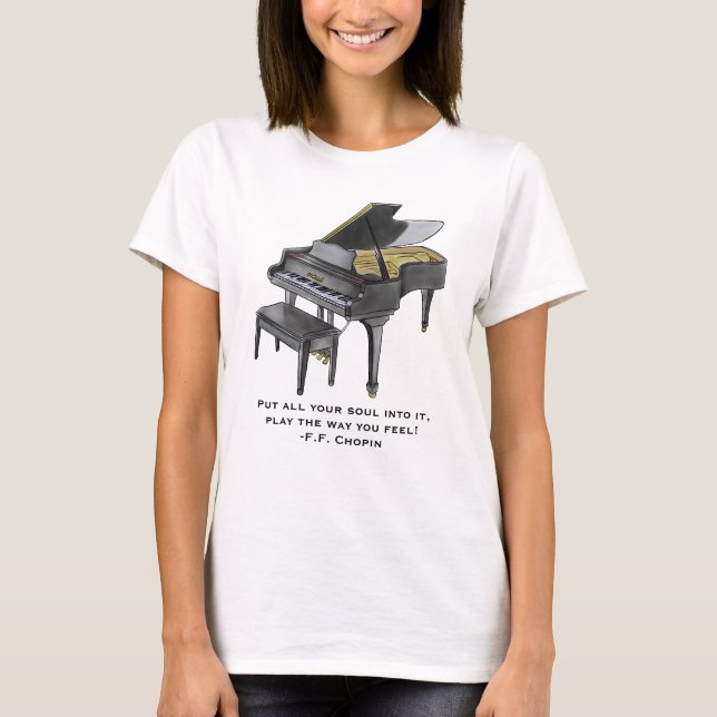 Camiseta Watercolor Grand Piano  Illustration Chopin Quote  (Frente)