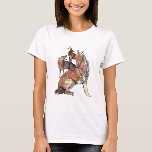 Camiseta Watercolor Howling Coyotes Animal Nature Art (Frente)