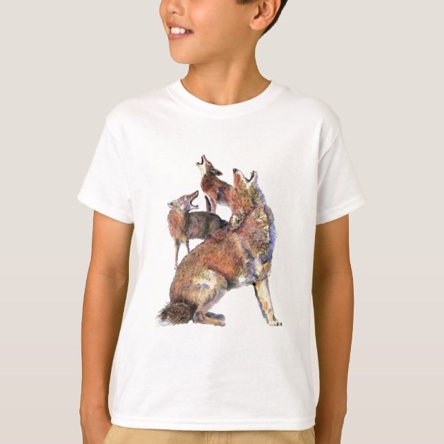 Camiseta Watercolor Howling Coyotes Animal Nature Art (Frente)