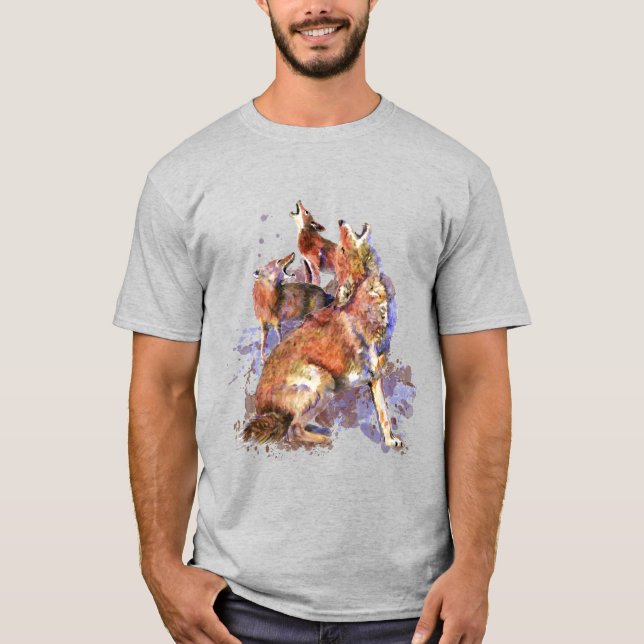 Camiseta Watercolor Howling Coyotes Animal Nature Art T-Shi (Frente)