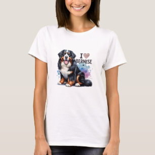 Camiseta Watercolor I Love My Bernese Mountain Dog