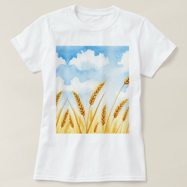 Camiseta Watercolor illustration of a wheat field (Frente do Design)