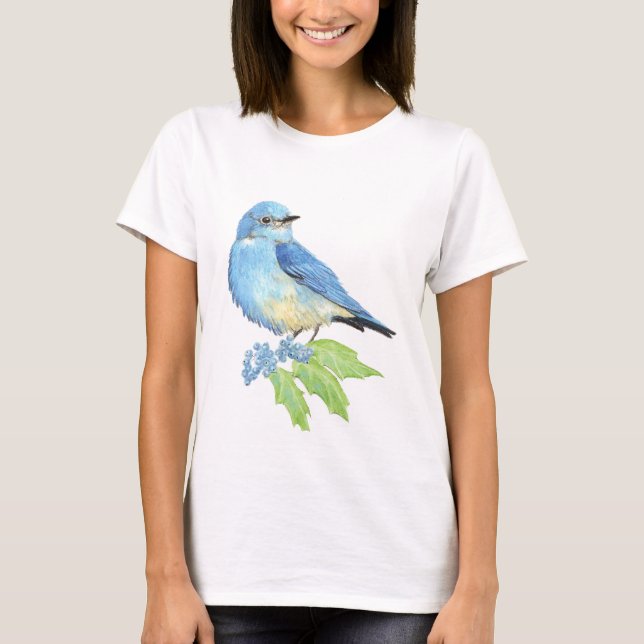 Camiseta Watercolor Mountain Bluebird Blue Bird Art para (Frente)