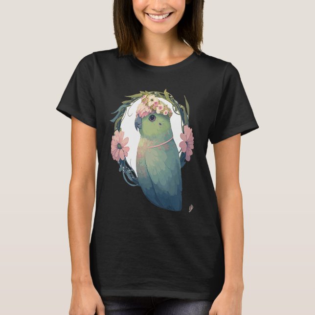 Camiseta Watercolor Parrotlet Parakeet Bird Flower Crown Pe (Frente)