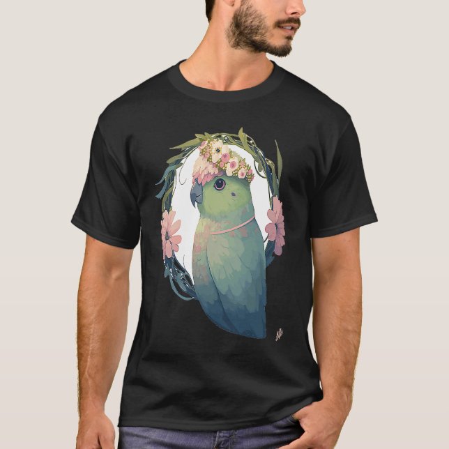 Camiseta Watercolor Parrotlet Parakeet Bird Flower Crown Pe (Frente)