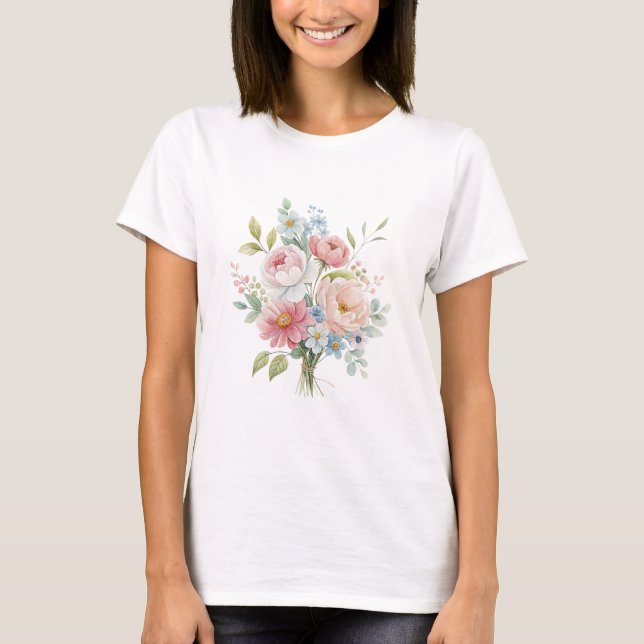 Camiseta Watercolor Pastel Floral Bouquet Illustration (Frente)