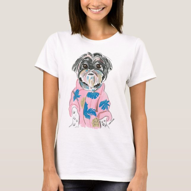 CAMISETA WATERCOLOR PERSONALIZADO CACHORRO SHIHTZU ADICIONE (Frente)