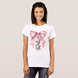 Camiseta Watercolor Pink Bow with Baubles 