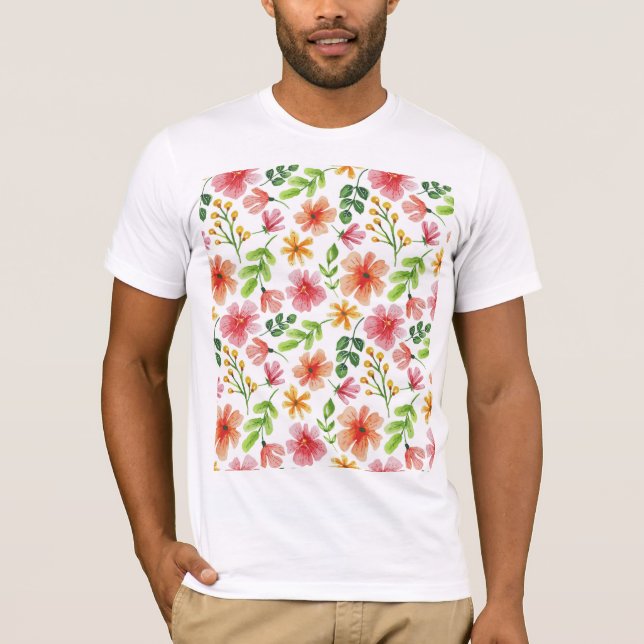 Camiseta Watercolor Pink Flowers Pattern-69677 (Frente)