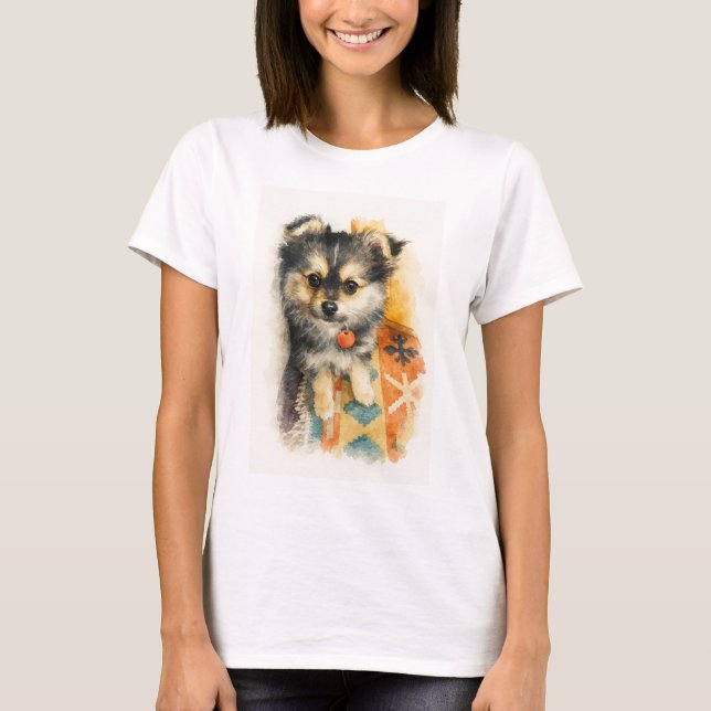 Camiseta Watercolor Pomchi Puppy T-Shirt (Frente)