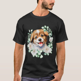 Camiseta Watercolor Puppy Love with White Roses