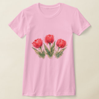 Camiseta Watercolor Red Tulips