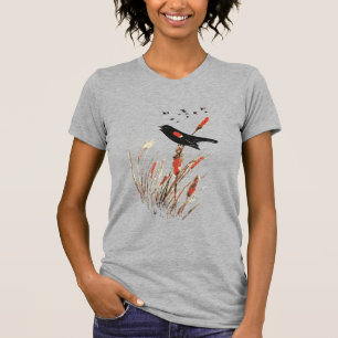 Camiseta Watercolor Red Wing Blackbird Bird Nature art