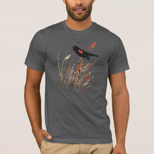 Camiseta Watercolor Red Wing Blackbird Bird Nature art