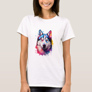 Camiseta Watercolor Siberian Husky Colorir Art