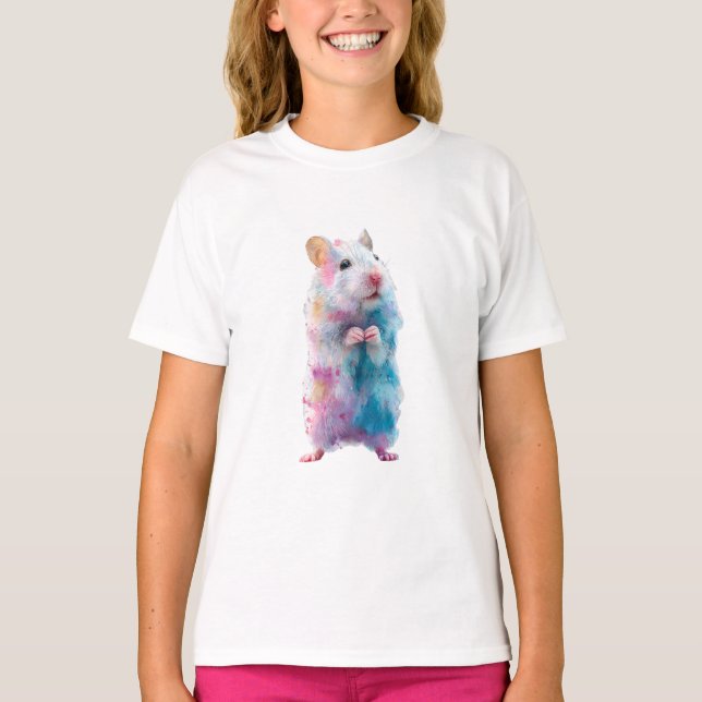 Camiseta Watercolor Splash Pastel Galaxy Hamster Kids (Frente)