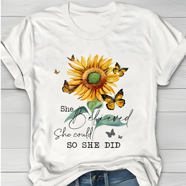 Camiseta Watercolor Sunflower & Butterfly Inspirational  (Criador carregado)