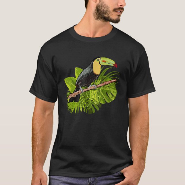 Camiseta Watercolor Toucan Palm Leaves Rainforest Toucan  (Frente)